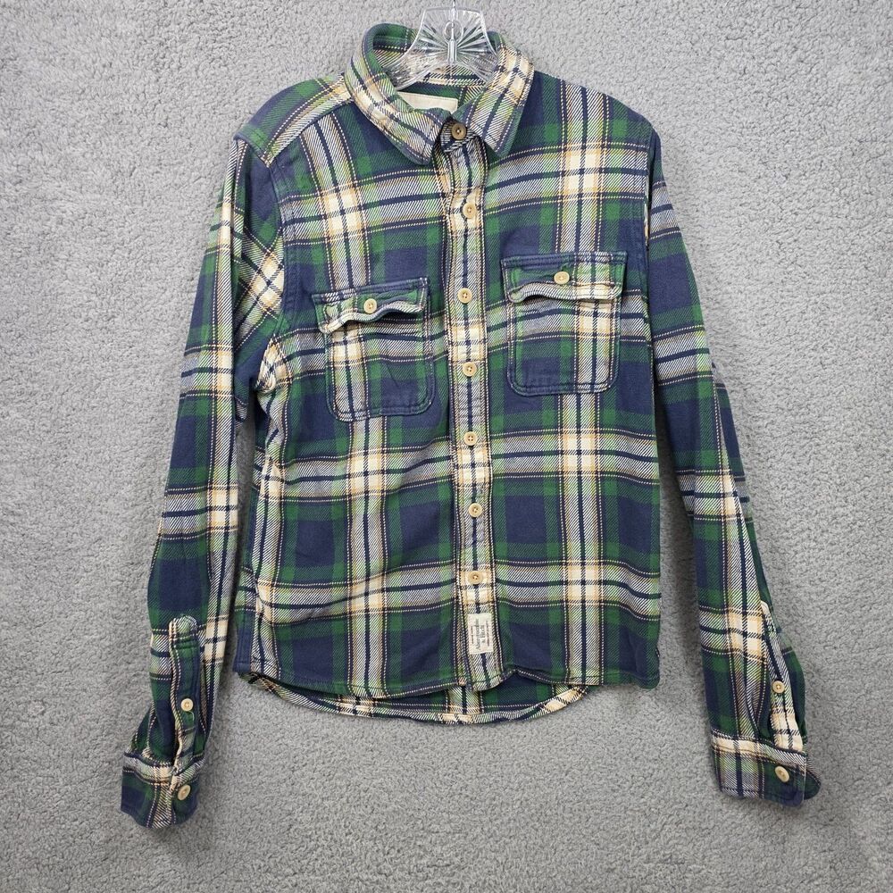 Y2K Abercrombie & Fitch Men's Muscle Fit Flannel Plaid Shirt Green Blue Size L